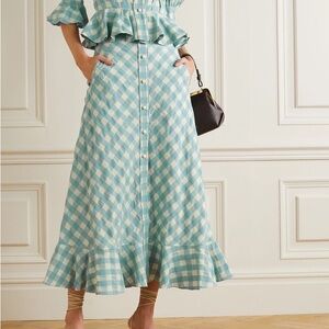 Anna Mason Light Blue Gingham Button-Front Midi Skirt 2